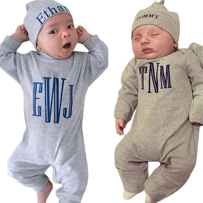 Personalized Baby Romper Hospital Newborn Coming Home Outfit Custom Embroidery Name Infant Sleepwear Gift for Baby Shower