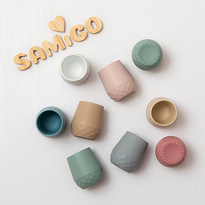 SAMiGO Silicone Baby Cups for 6-12 Months, Tiny Open Cups for Training and Water Drinking, Baby Led Weaning Supplies, 2 OZ