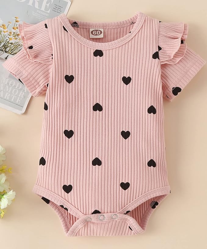 Fullfamous Baby Girl's 3pc Rib Frill Long Sleeve Romper and Pant Set