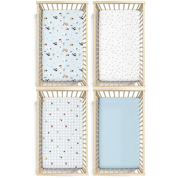 Plushii 4 Pack Fitted Crib Sheets for Baby Boys, 28"x 52" Extra Soft Microfiber Crib Sheet Set for Standard Crib & Toddler Mattress Pad,Blue Sheep