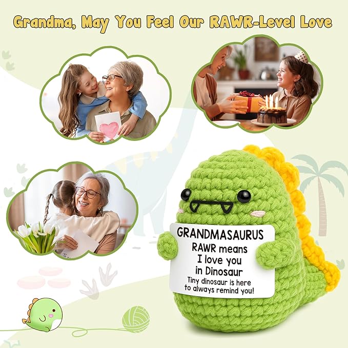 Mini Birthday Gift for Grandma from Granddaughter Grandson I Love You Grandmother Best Ever Grandparents Day Handmade Crochet Small Dinosaur Thanksgiving Day Presents for Great Grandma Nana Gigi