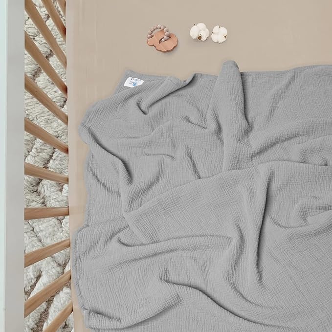 Lulu moon Muslin Baby Blanket Quilt - Crib Blanket for Toddlers 47"× 47" Silver Grey