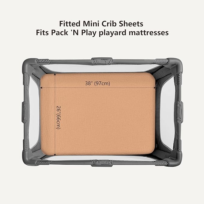 Bearmoss Muslin Mini Crib Sheets for Pack N Play Mattress - 100% Cotton - 38"x26" Soft Breathable Playard Baby Crib Sheets Neutral for Boys Girls - 2 Pack (Brown Moon)