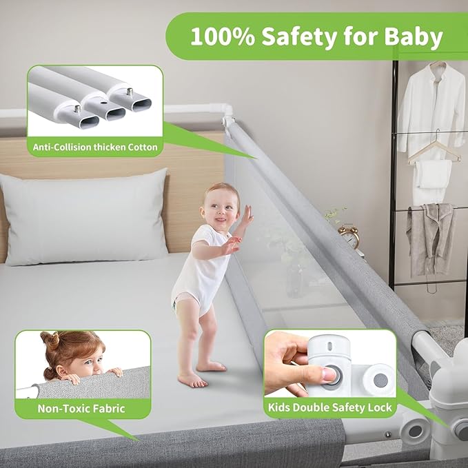Bed Rail Guard for Toddlers, 1-Piece Adjustable Height Baby Bed Rail, Kids Safety Guard Rails for Twin Full Queen King Size (Gray, 1 Side:82.7")