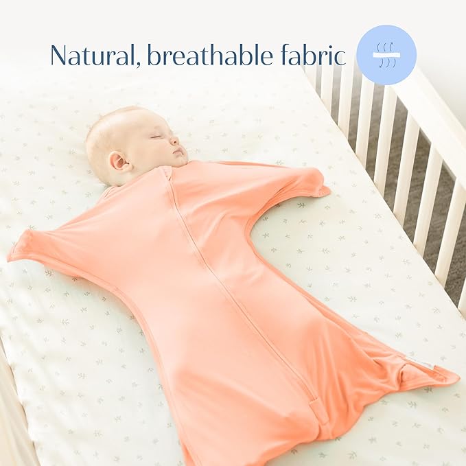 SleepingBaby EverSoft Zipadee-Zip Transition Swaddle - Roomy Wearable Blanket with Two Way Zipper - Viscose from Bamboo - Peach Fuzz, Small (4-8 Month)