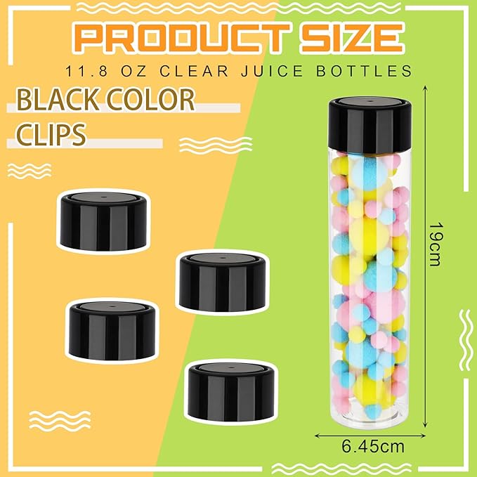 Hoolerry 16 Pcs Empty Sensory Bottles 12 oz Plastic Reusable Juice Water Bottles with Lids Bulk Reusable Drink Containers for Milk Tea Beverages Sensory Classroom Party Supply