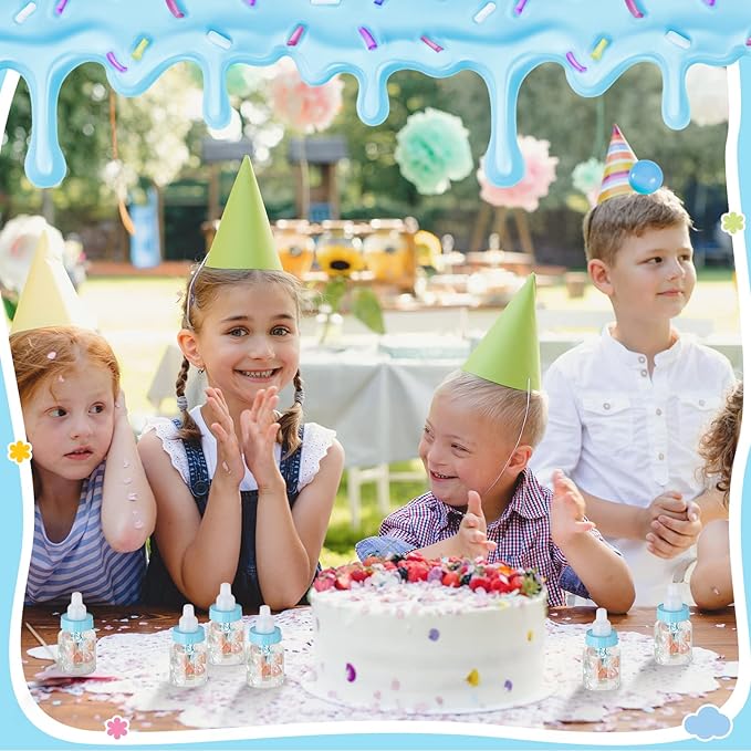 36 Pcs 3.5 Inch Baby Bottle Shower Favor Mini Plastic Candy Bottle Clear Bottles for Baby Shower Mini Feeding Candy Box for Party Favor Gift Decor(Blue)