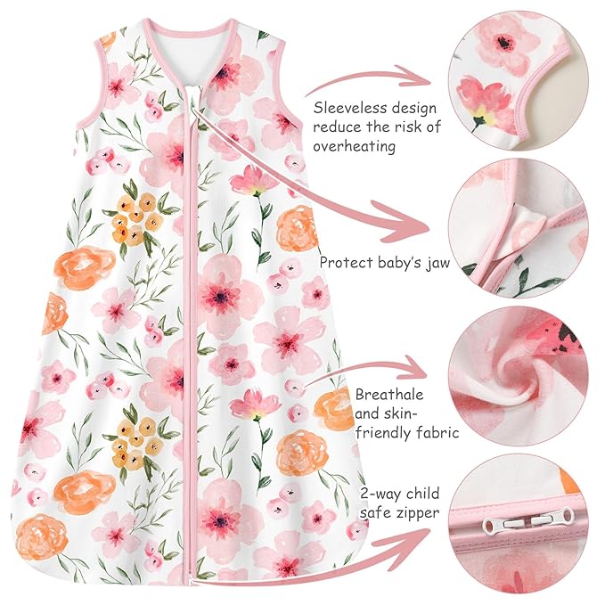 Looxii Baby Sleep Sack 0.5 TOG, 100% Cotton 3 Pack Wearable Blanket Baby Sleep Bag for Newborn Infant, 2-Way Zipper Lightweight Toddler Sleeping Sack 6-12 Months