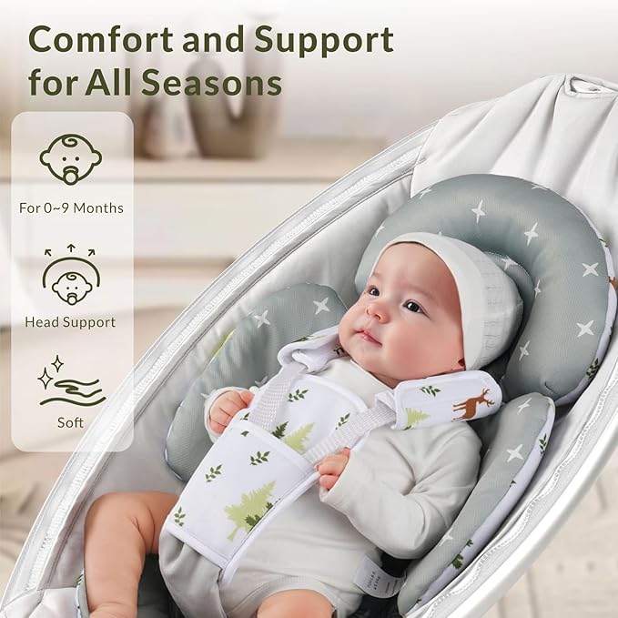 Generic Infant Car Seat Insert Compatible with Mamaroo Swing & Graco Swing and Infant Car Seat, Newborn Insert Baby Head Body Support, Reversible Design, Breathable Soft Fabric, 1Pcs - Green Forest