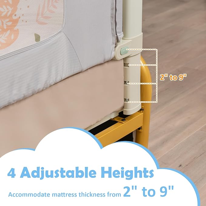 BABY JOY Bed Rail for Toddlers, 59" Vertical Lifting Extra Long Infants Safety Bed Side Rails with Double Lock, Foldable Baby Bed Rail Guard for Twin Double Full Size Queen King Bed Mattress (Gray)