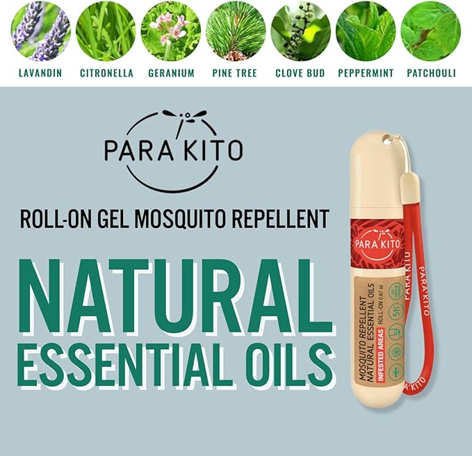 PARAKITO Roll-on Gel Mosquito Repellent for Kids & Adults | w/Citronella Oil | Travel Size Insect Repellent for Hiking & Camping Accessories | DEET-Free Protection (0.67 oz) 3 Pack