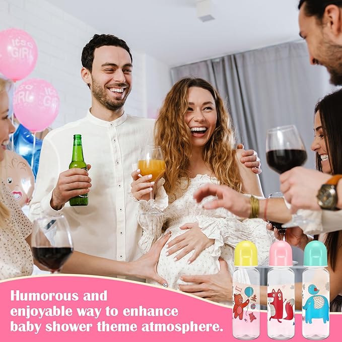 18 Pcs Bottle Baby Shower Games 6 Plastic Baby Bottles Bulk 6 Disposable Eye Mask Shade Cover 6 Baby Bibs Gender Reveal Games Baby Shower Party Games Favors Supplies