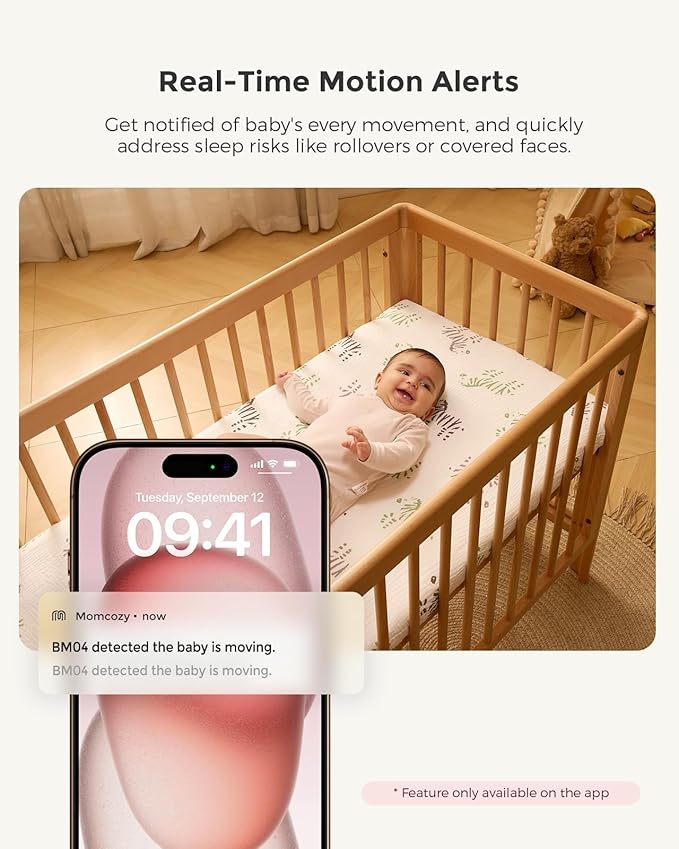 Momcozy BM04 Smart WiFi Baby Monitor with 2 Cameras, 5’’ 1080P Split Screen Video Baby Monitor with Camera and Audio, Clear Night Vision, 5000mAh Battery, 2-Way Audio