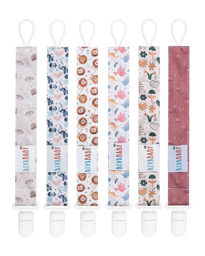 ALVABABY Baby Pacifier Clips for Boys Girls Pacifier Universal Holder Leash Pacifier Clip Binky Holder for Teether Toys Soothie 6 Packs 6DP01