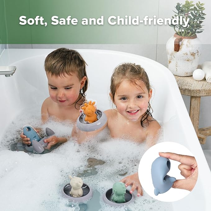 Haakaa Squeeze Alien Explorers Baby Bath Toys, Food Grade Silicone Toddler Bath Toys for Bathtubs/Swimming Pools/Beaches, Detachable Mold Free Floating Tub Toys for Kids Ages 1-3 (Whole Set)