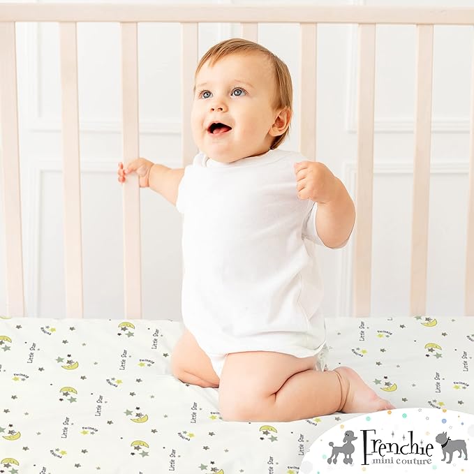 Fitted Crib Sheet 100% Woven Cotton Fits Toddler Mattress, 28 x 52 x8in, Twinkle Little Star