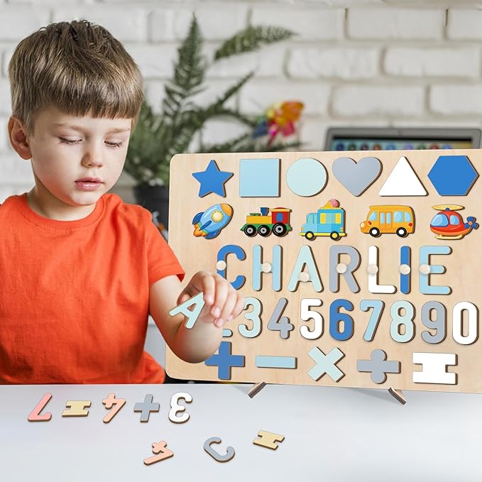 Wooden Name Puzzle for Toddlers 1-3, Alphabet Shape Number Name Puzzle for Kids Personalized Baby Gifts 1st Birthday Girl Boy Gifts, Learning Toys for Toddlers 1-3
