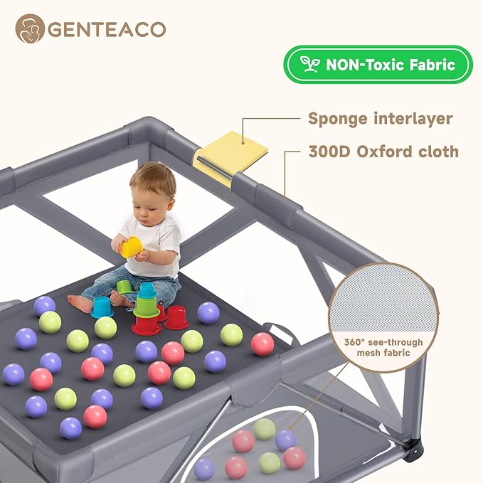 Foldable Baby Playpen, Extra Large Play Pen for Babies and Toddlers, Baby Fence Play Yard, Safety Kids Portable Playpin Indoor&Outdoor (59"X59",Dark Grey)