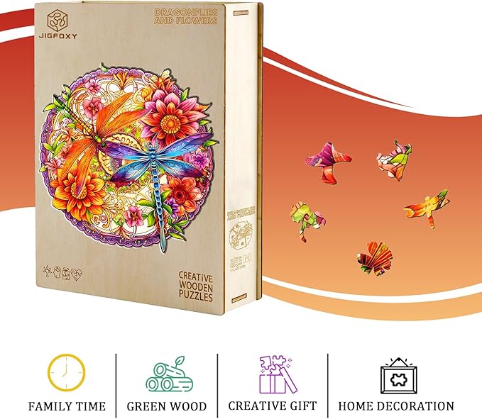 Jigfoxy Wooden Puzzles for Adults, Dragonflies Wood Puzzles Adult, Unique Animal Shape Wooden Jigsaw Puzzles for Adults, Birthday Gifts for Puzzle Lovers, Family, Friend (L-13.6 * 13.1in-260 pcs)