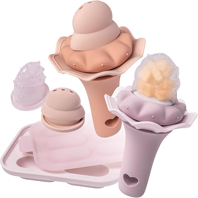 Moonkie Baby Fruit Feeder with Freezer Tray, Breastmilk Popsicle Molds for Teething Relief, BPA Free Silicone Food Feeder for Infant Self Feeding, Two Pouches, Baby Shower Gifts 4 Months+, 2 Pack