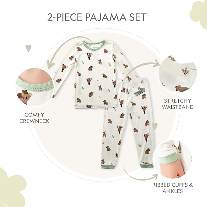 Toddler Pajamas – 95% Bamboo Viscose, 5% Spandex – Soft, Breathable Long-Sleeve Pajama Set for Kids, Sleepwear, Imported