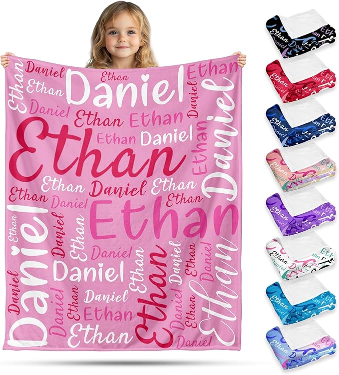 Ships Next Day, Custom Name Blanket for Kids Teen Girls Boys Adults - Printed in USA, Personalized Baby Blanket, Soft & Cozy Blankets Customized Easter Christmas Birthday Gifts for Toddlers Women Men
