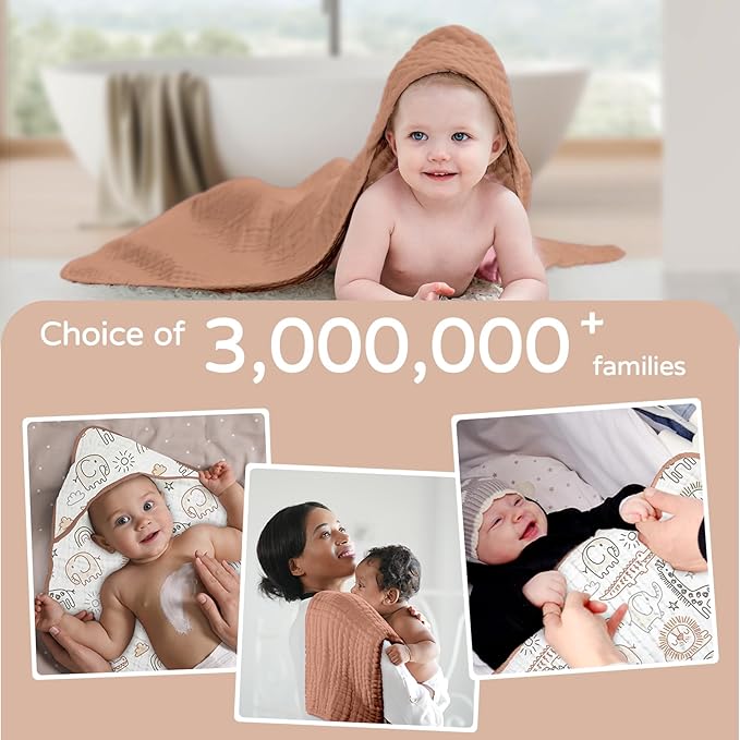 Yoofoss Hooded Baby Towels for Newborn 2 Pack 100% Muslin Organic Cotton Baby Bath Towel with Hood for Babies, Infant, Toddler and Kids, 32x32Inch, Soft and Absorbent Newborn Essential, Brown Giraffe