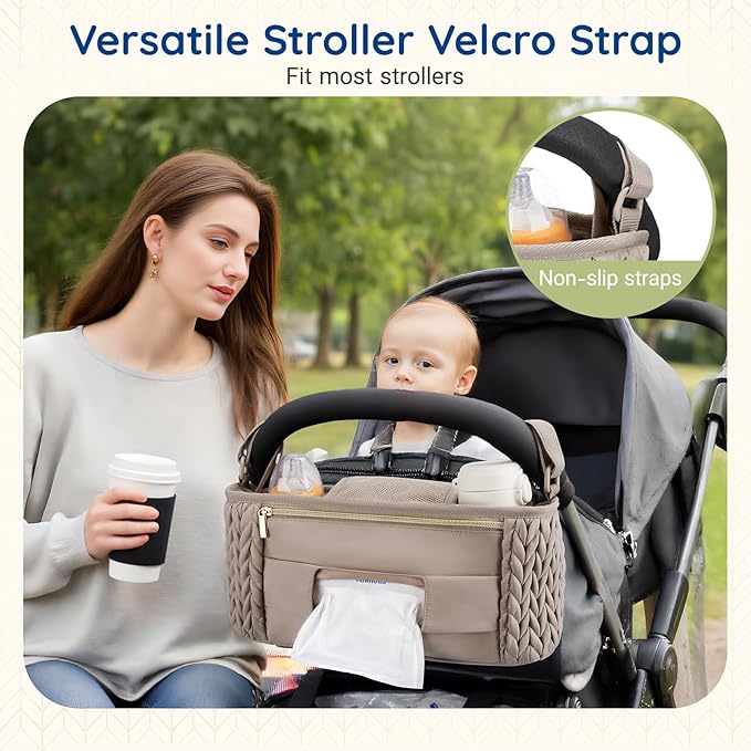 mommore Stroller Organizer with Insulated Cup Holders, Adjustable Stroller Caddy with Detachable Phone Bag, Stroller Accessories Fits for Uppababy, Doona, Jogger, Britax, Mompush, Bob