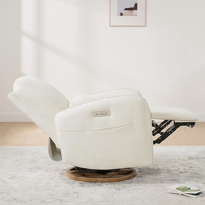 CHITA Power Nursery Glider Recliner Chair, Electric Swivel Rocker Recliner for Adults, Rocking Chair with Removable Lumbar Pillow for Living Room, FSC Certified, Fabric in Linen