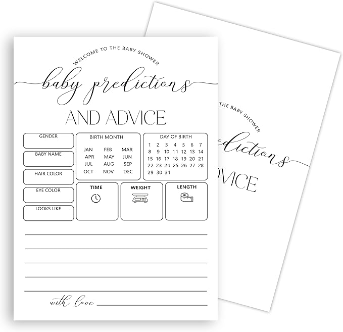 Advice For New Parents Baby Shower, Baby Predictions & Advice Cards For Baby Shower Games Activities, Wishes for Baby, 25 Double-Sided Thick Cards – Minimalist A03