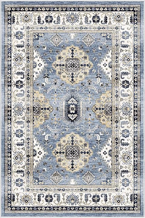 Dripex Vintage Washable Area Rug - 2x4 Indoor Door Mat Oriental Medallion Accent Throw Rug Distressed Foldable Non-Slip Low-Pile Bathroom Kitchen Rug for Entryway Laundry Room Living Room Bedroom