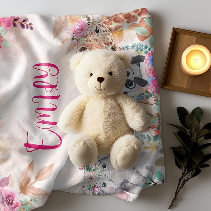 Personalized Baby Blanket, Customized Easter Blanket with Names, Jungle Animal Blanket for Toddler, Custom Easter Baby Blanket for Boys, Girl & Kids, Baby Boy Newborn Soft