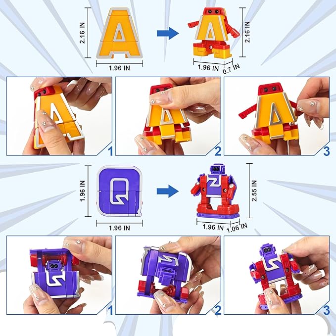 Birthday Toy Gifts for 3 4 5 6 8 Years Old Toddler Boys Girls,26 Alphabet Robots ABC Letters Educational Learning Toys for Kids,Alphabots Deformation STEM Fine Motor Skill Gifts for Preschool Age 3+