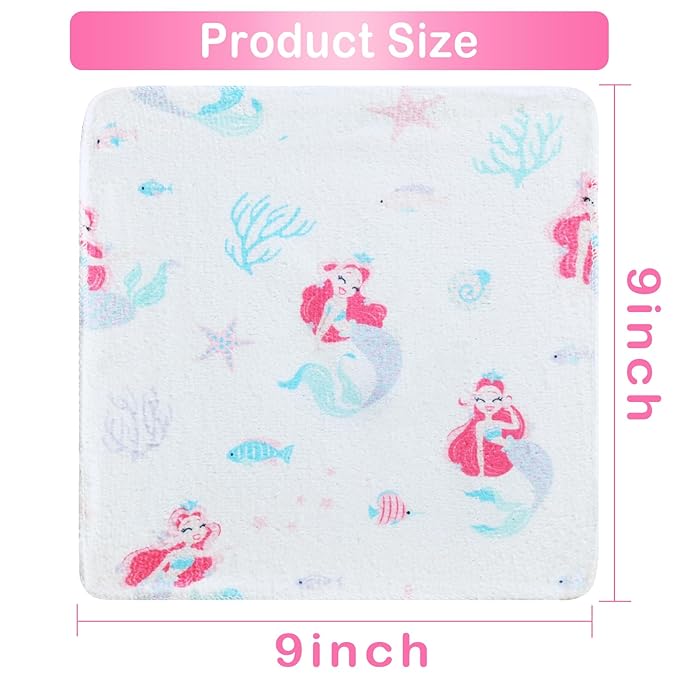 Viviland Baby Washcloths, Super Soft Baby Bath Towels for Newborn 24 Pack, Absorbent Face & Body Wash Cloth for Baby Girl, Mermaid Pattern, 9 x 9 inch