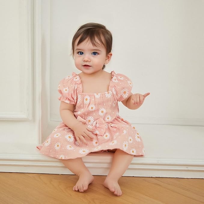 Baby Girls Floral Cotton Leotard Romper Newborn Daisy Playsuits Ruffled Sleeve Onesie Infant Jumpsuit Clothes Headband