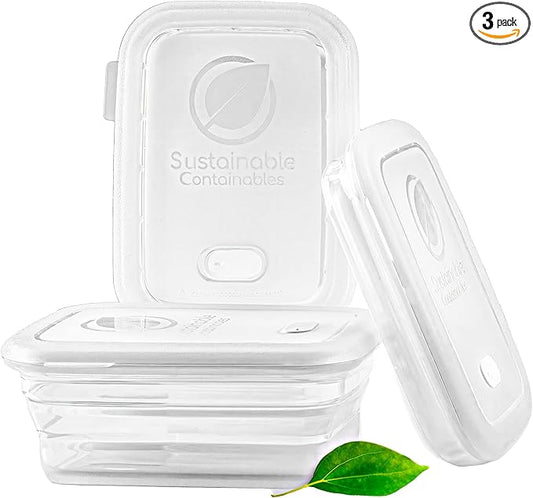 Premium Silicone Collapsible Food Storage Containers with Silicone Leakproof Lids, Platinum Food-Grade, BPA Free, LFGB Certified, Compact, Reusable Lunch Box, Microwave Safe, 4.9 Cups 3 Pk