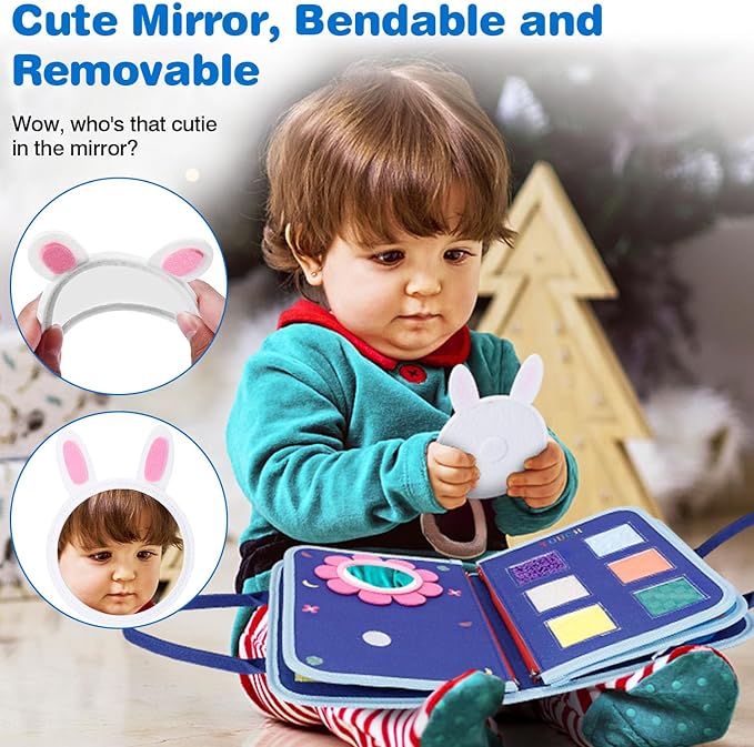 Busy Board Montessori Toys for 1 2 3 4 Year Old Boys Girls Gifts, Sensory Toy for Toddlers 1-3, Educational Activities Travel Toy for Airplane Car, Busy Book for Learning Fine Motor Skills,Blue
