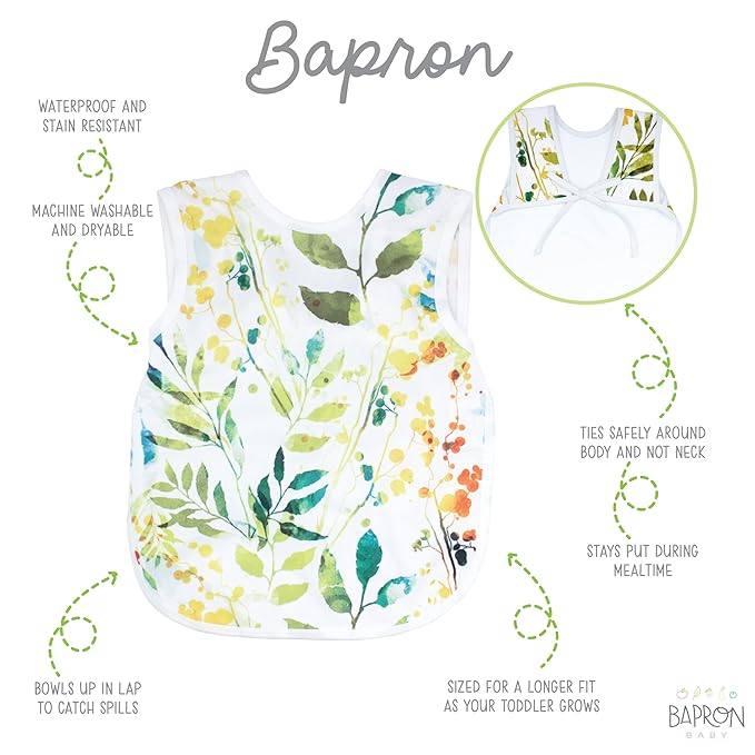 BapronBaby Autumn Leaves Bapron - No Neck Tie Safer Bib for Baby & Toddler - Soft Waterproof Stain Resistant - Machine Washable - Sz Preschool 3-5yrs