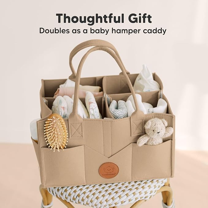 KeaBabies Baby Diaper Caddy Organizer with Handle - Portable Baby Organizers and Storage for Nursery, Changing Table, Large Travel Car Caddy, Girls, Boys Shower Gift Basket, New Mom Gifts (Taupe)