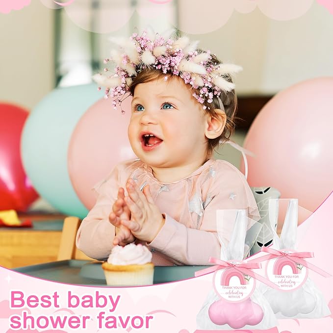 Demissle 20 Pcs Cloud Baby Shower Soap Favors Mini Handmade Soap Gifts with Thank You Card for Guests Christmas Party Wedding Return Gifts Bridal Shower Decorations (White Pink)