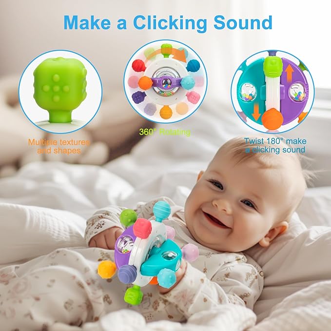 Baby Sensory Teething Toys, Montessori Baby Toys Teether, Silicone Teethers for Babies, Chew Toy for Babies 0-12 Months, Gifts for Newborn Infant Boys Girls 0-6 6-12 12-18 Months