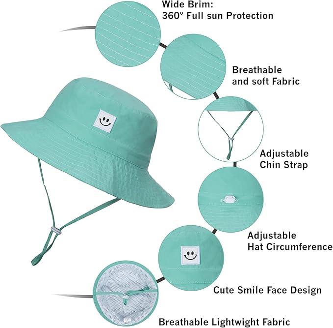 MaxNova Baby Sun Hat Smile Face UPF 50+ Toddler Bucket Hat for Boys Girls 0-7 Years