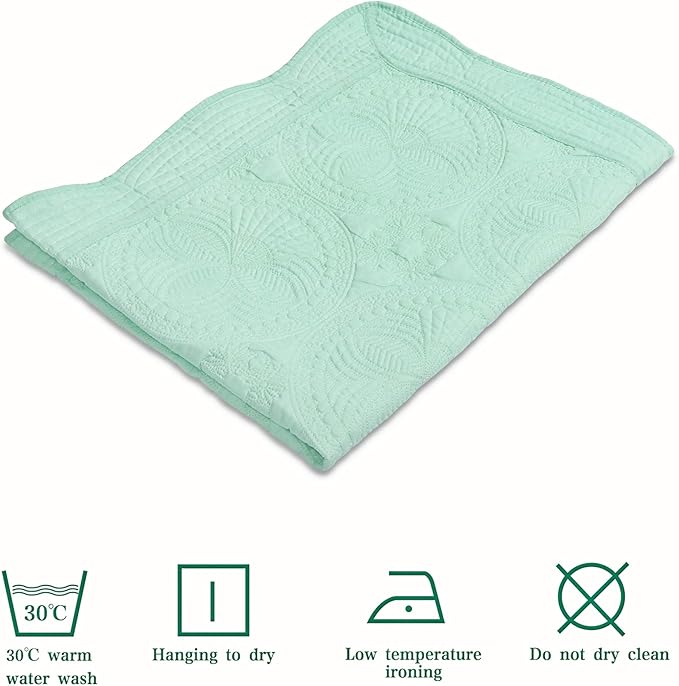 MONOBLANKS Baby Quilt Personlized Monogram Lightweight Embossed Scalloped Throw Blanket Four Seasons (Mint)