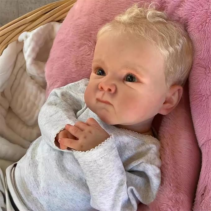 Realistic Reborn Baby Boy Dolls Eyes Open 18 Inch Lifelike Newborn Dolls Real Hair Soft Vinyl Real Life Toddler Baby Doll with Accessories and Gift Box Reborn Toy for 3+ Year Old Kids