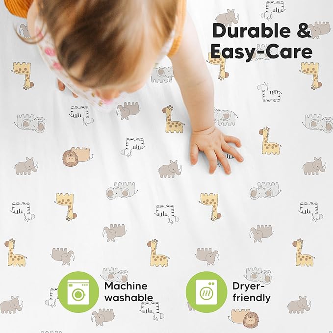 2-Pack Mini Crib Sheets Fitted - 38x26 Pack N Play Sheets for Pack and Play Mattress, Organic Cotton, Soft & Breathable Playard Bedding, Neutral Mini Toddler Bed Cover for Boys, Girls (KeaSafari)