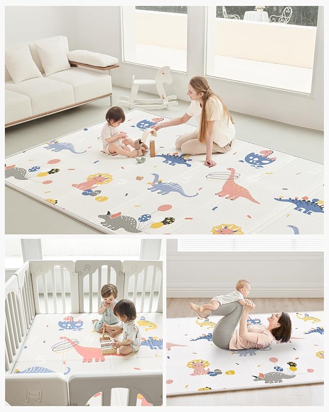 Baby Play Mat Foldable Baby Floor Play Mat 0.6" Thick Soft Foam Playmat for Babies Reversible Waterproof Padded Baby Girl Play Mat Portable Baby Crawling Mat for Indoor Outdoor(70"*78"*0.6")