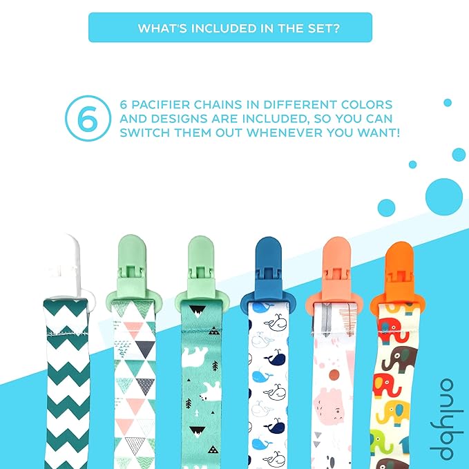 OnlyBP® Set 6 Baby Pacifier Holder Clip - Pacifier Clip for Boys and Girls Fits for Most Pacifiers - Protects Your Baby - Binkie Styles & Baby Teethers & Toys and Gift