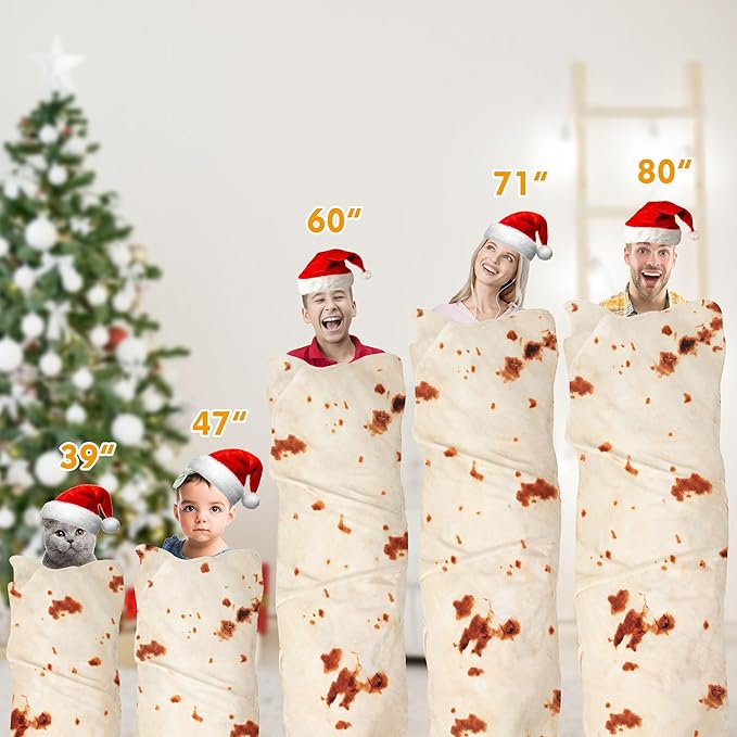 Burrito Tortilla Throw Blanket, 2.0 Double Sided Burritos Taco Tortilla Wrap Blankets for Adults Kids, Giant Funny Realistic Food Blankets, Soft Flannel Round Throw Blanket 90in