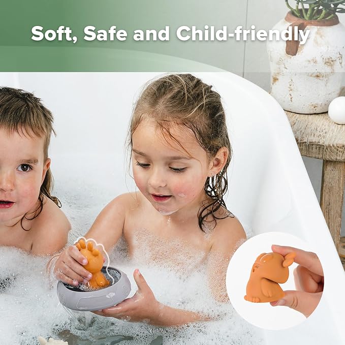Haakaa Squeeze Alien Explorers Baby Bath Toys, Food Grade Silicone Toddler Bath Toys for Bathtubs/Swimming Pools/Beaches, Detachable Mold Free Floating Tub Toys for Kids Ages 1-3 (Bumble+Dux)