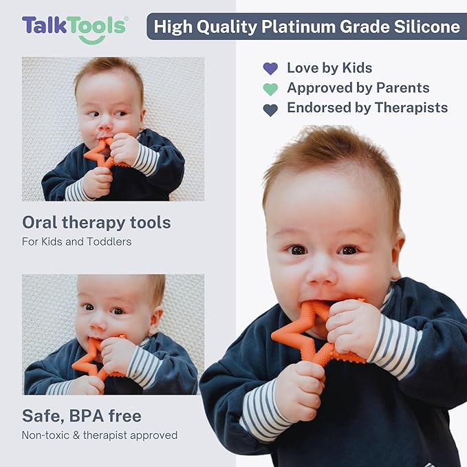 TalkTools Sensory Teeny Teether Star - Alternative to Thumb Sucking and Pacifiers, Enhances Oral Motor Awareness, Perfect for Children with Sensory Needs, Oral Development Aids (Tangerine)